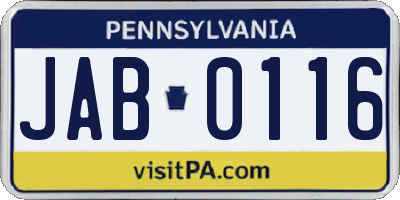 PA license plate JAB0116