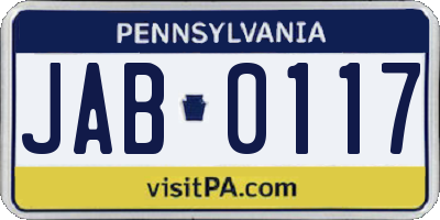PA license plate JAB0117