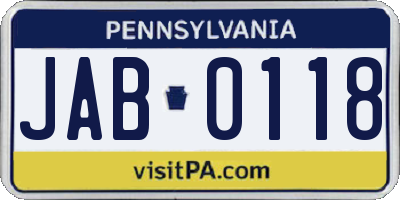 PA license plate JAB0118