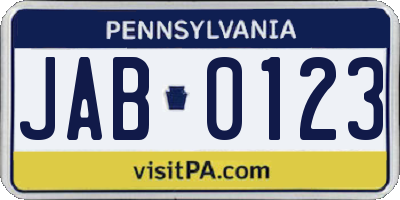 PA license plate JAB0123