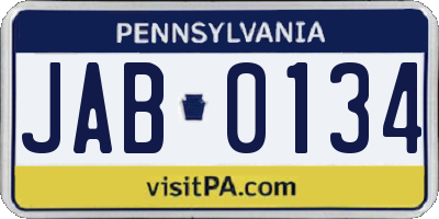 PA license plate JAB0134