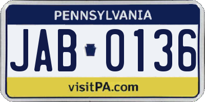 PA license plate JAB0136