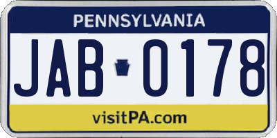 PA license plate JAB0178