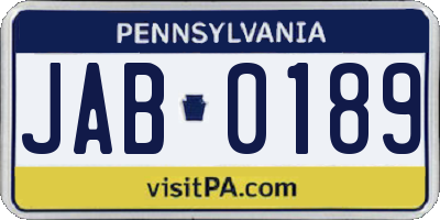 PA license plate JAB0189