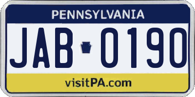 PA license plate JAB0190