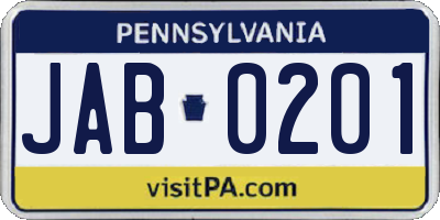 PA license plate JAB0201