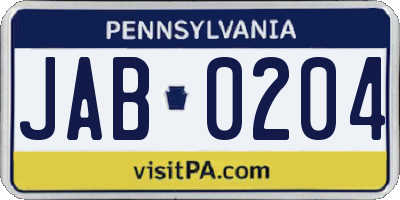 PA license plate JAB0204