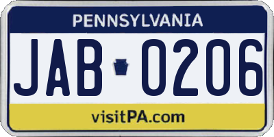 PA license plate JAB0206