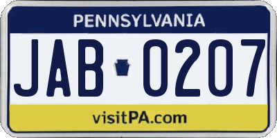 PA license plate JAB0207