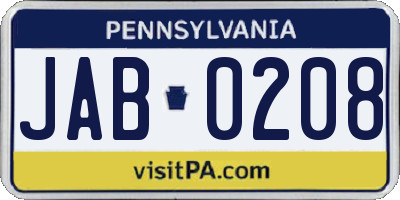 PA license plate JAB0208