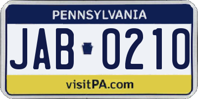 PA license plate JAB0210