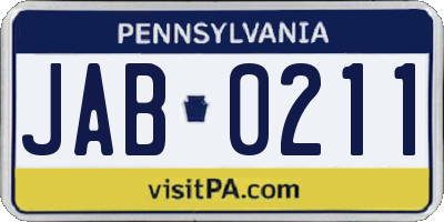 PA license plate JAB0211