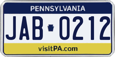 PA license plate JAB0212