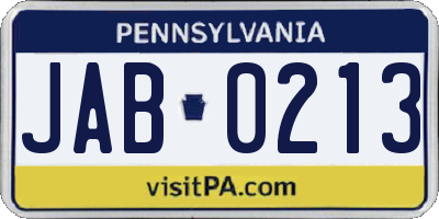 PA license plate JAB0213