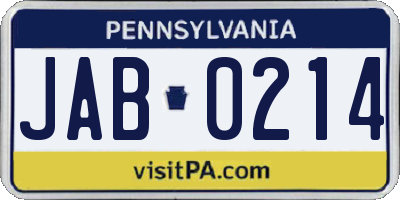 PA license plate JAB0214