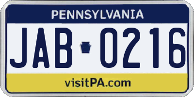 PA license plate JAB0216