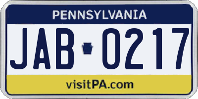 PA license plate JAB0217