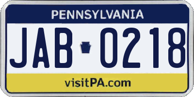 PA license plate JAB0218