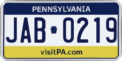 PA license plate JAB0219