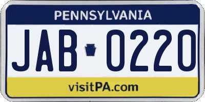 PA license plate JAB0220