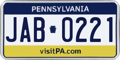 PA license plate JAB0221