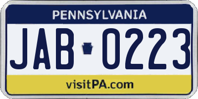 PA license plate JAB0223