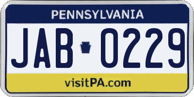 PA license plate JAB0229