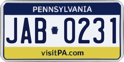 PA license plate JAB0231