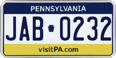 PA license plate JAB0232