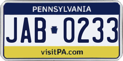 PA license plate JAB0233