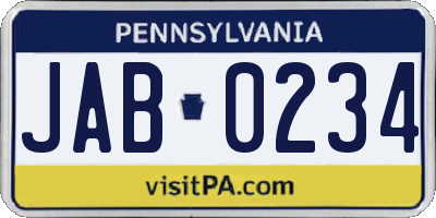 PA license plate JAB0234