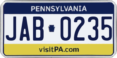 PA license plate JAB0235