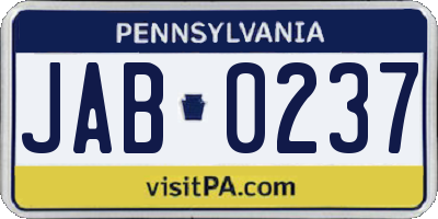 PA license plate JAB0237