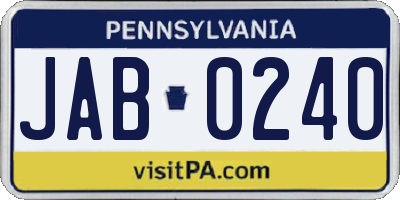 PA license plate JAB0240