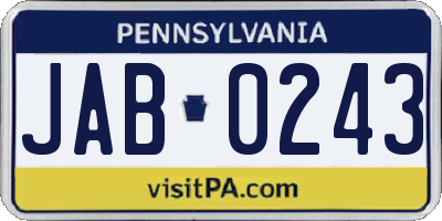 PA license plate JAB0243