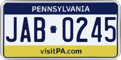 PA license plate JAB0245