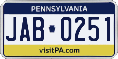 PA license plate JAB0251