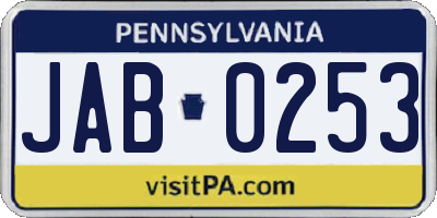 PA license plate JAB0253