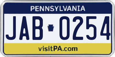 PA license plate JAB0254