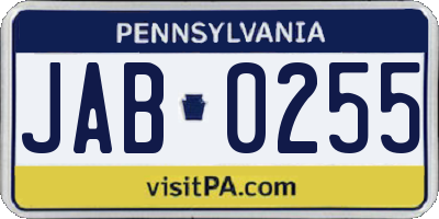 PA license plate JAB0255