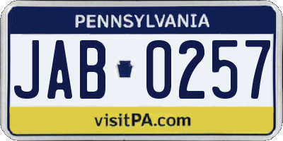 PA license plate JAB0257