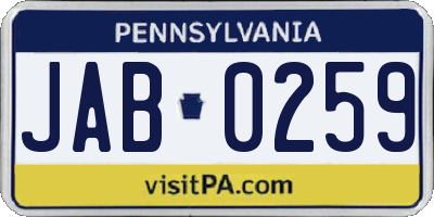 PA license plate JAB0259