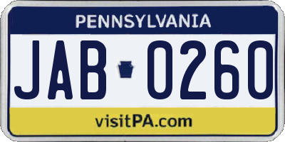 PA license plate JAB0260