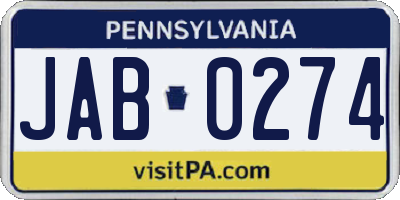 PA license plate JAB0274