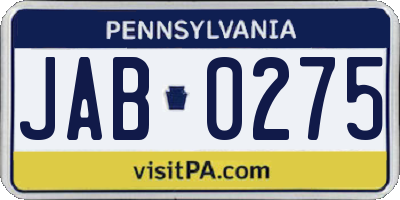 PA license plate JAB0275