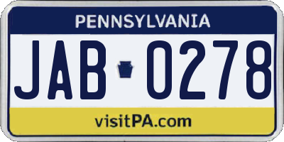 PA license plate JAB0278