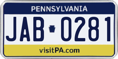 PA license plate JAB0281