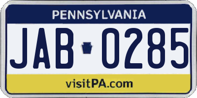 PA license plate JAB0285