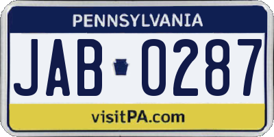 PA license plate JAB0287