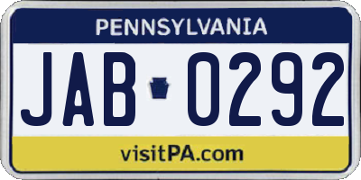 PA license plate JAB0292